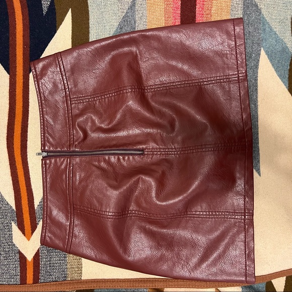 Free People Burgundy Retro Vegan Leather Bodycon Mini Skirt - Picture 2 of 3